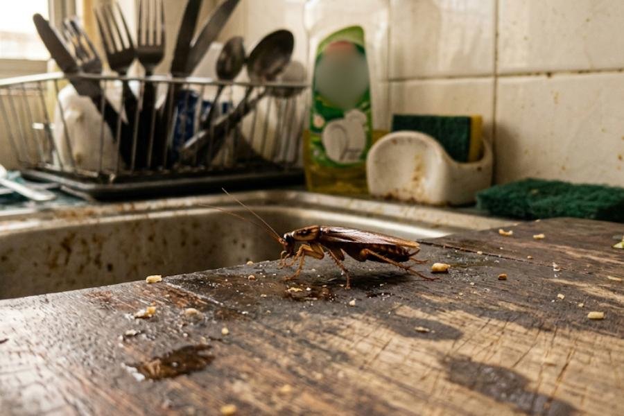 Cockroach treatment being applied in a kitchen area